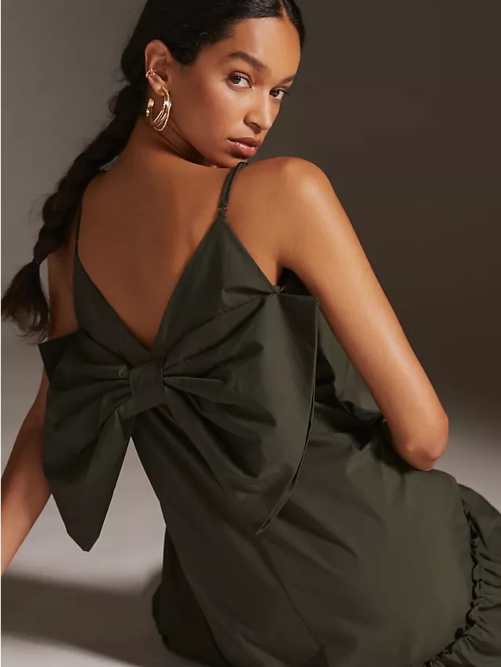 Blue tassel v-neck bow back midi dress